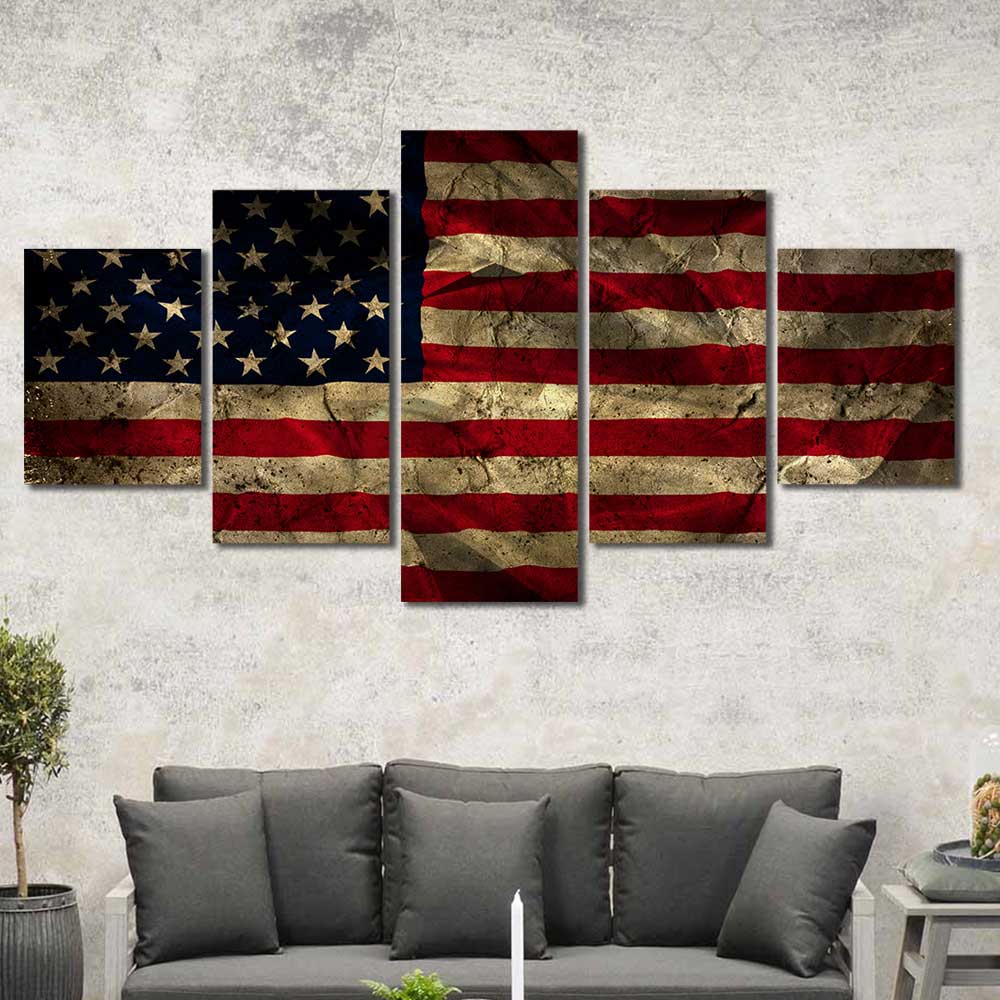 Rustic American Flag Framed Canvas Home Decor Wall Art Multiple