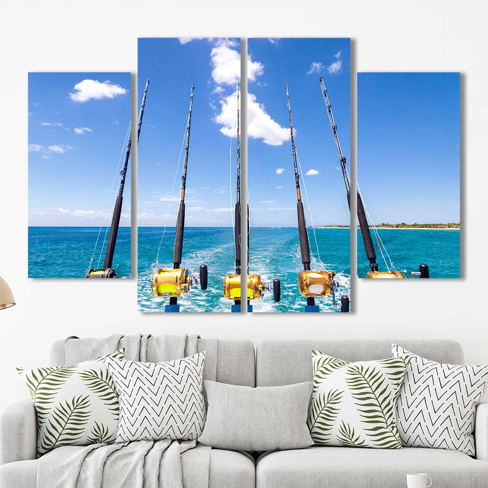 Deep Sea Fishing Ocean Rods Framed Canvas Home Decor Wall Art Multiple –  The Force Gallery