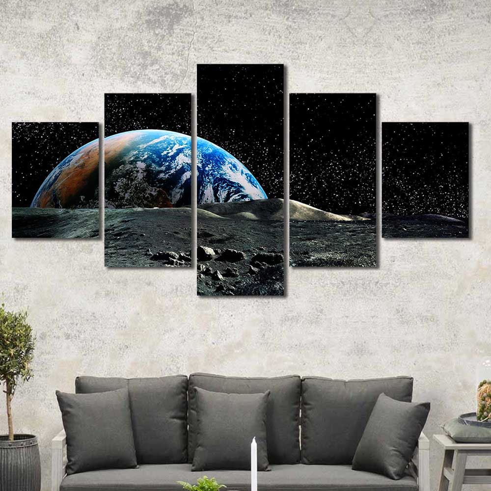 Earth View from Moon Outer Space Framed Canvas Home Decor Wall Art Mul –  The Force Gallery