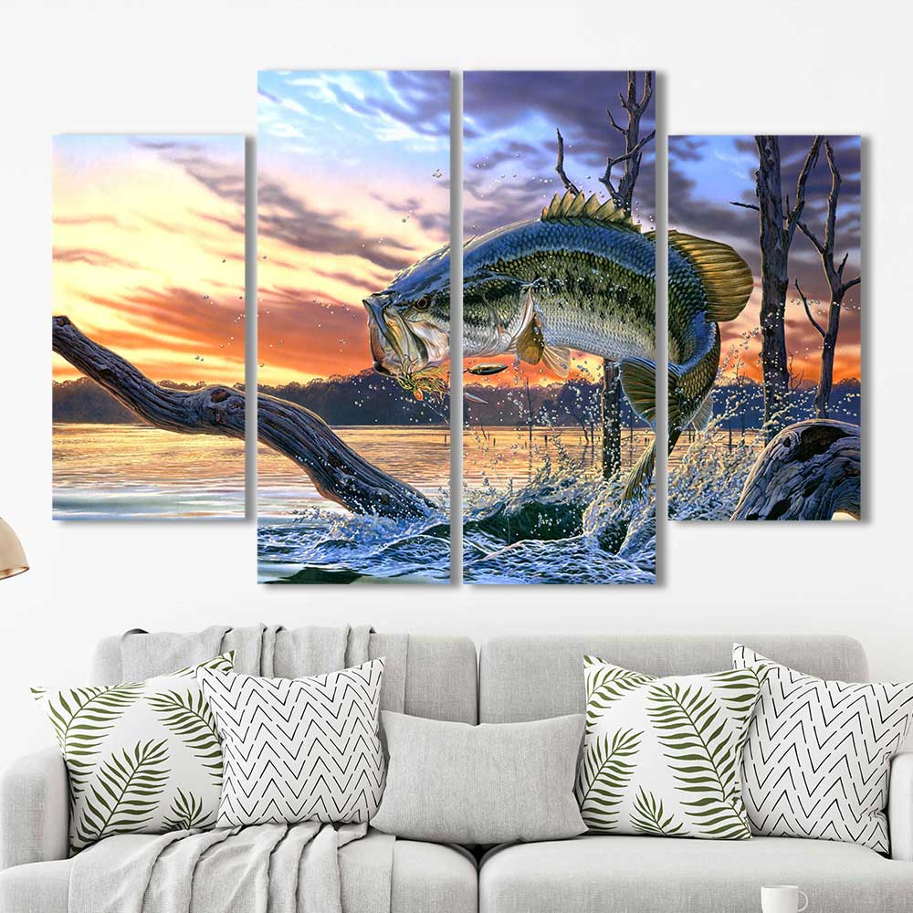 Fish Out of Water Fishing Framed Canvas Home Decor Wall Art
