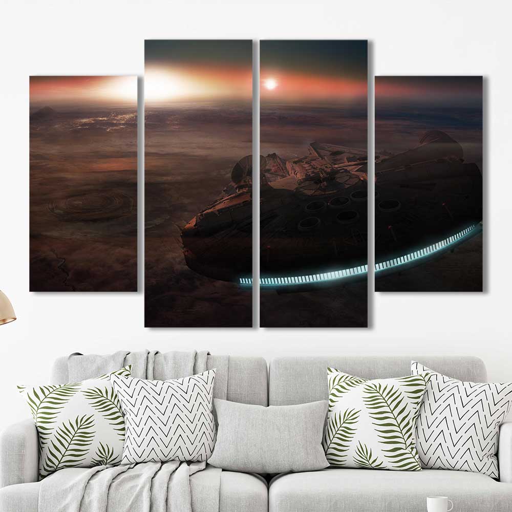 Millennium Falcon Star Wars Sunset Framed Canvas Home Decor Wall Art Multiple Choices Panels