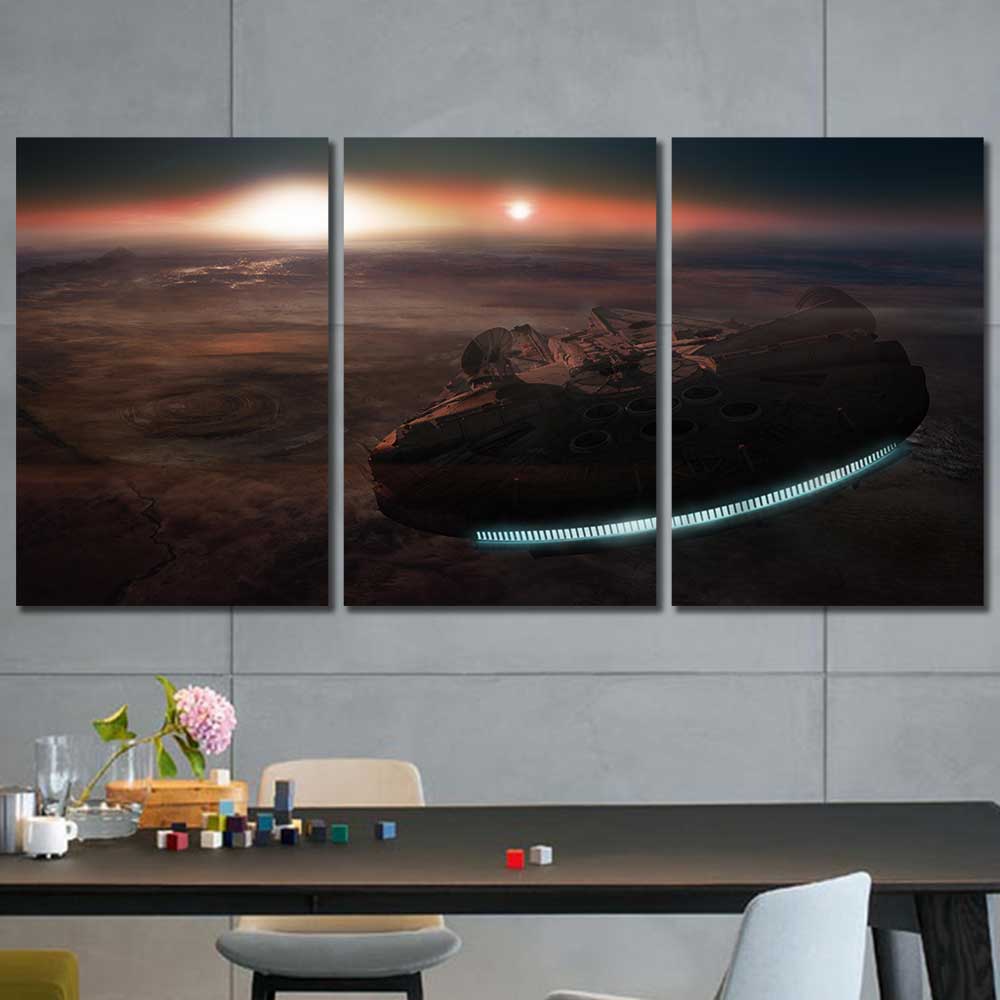 Millennium Falcon Star Wars Sunset Framed Canvas Home Decor Wall Art Multiple Choices Panels