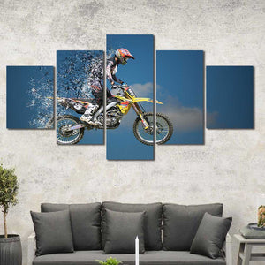 Dirt Bike Racing Motocross Framed Canvas Home Decor Wall Art Multiple Choices 1 3 4 5 Panels