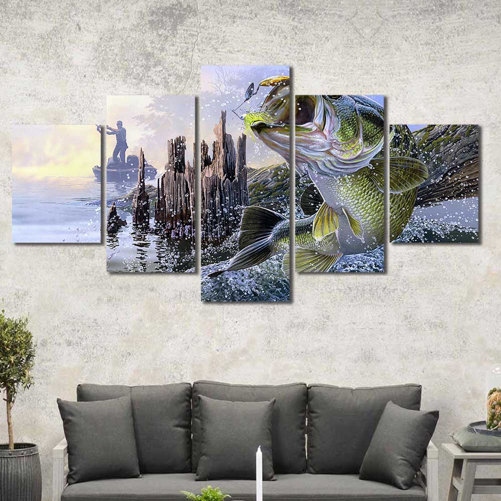 Bass Fishing Fish Pier Framed Canvas Home Decor Wall Art Multiple Choi –  The Force Gallery