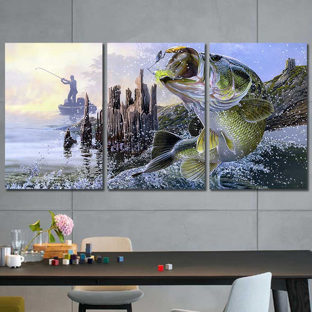 Bass Fishing Fish Pier Framed Canvas Home Decor Wall Art Multiple Choi –  The Force Gallery