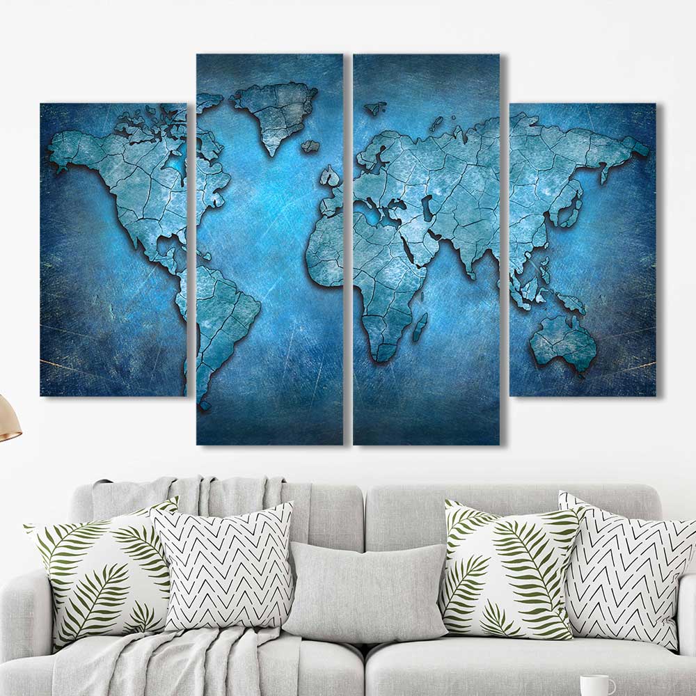 Blue World Map Framed Canvas Home Decor Wall Art Multiple Choices 1 3 – The  Force Gallery