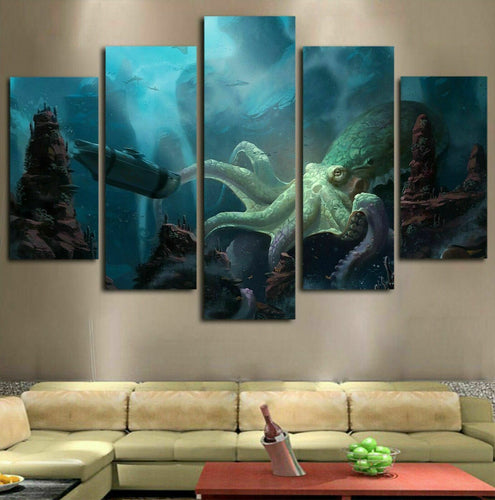 Kraken Octopus Ocean Five Piece Canvas Wall Art Home Decor Multi Panel 5