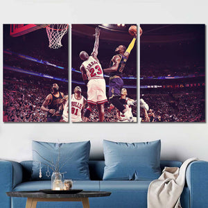 Lebron vs. Jordan Framed Canvas Home Decor Wall Art Multiple Choices 1 3 4 5 Panels (Copy) (Copy)