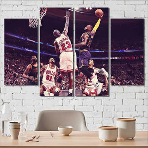 Lebron vs. Jordan Framed Canvas Home Decor Wall Art Multiple Choices 1 3 4 5 Panels (Copy) (Copy)