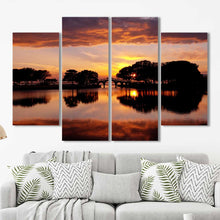 Sunset Bridge Lake Framed Canvas Home Decor Wall Art Multiple Choices 1 3 4 5 Panels