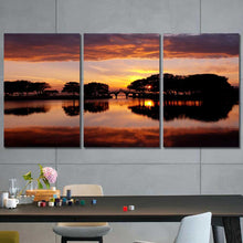 Sunset Bridge Lake Framed Canvas Home Decor Wall Art Multiple Choices 1 3 4 5 Panels