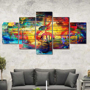 Musical Notes Abstract Color Framed Canvas Home Decor Wall Art Multiple Choices 1 3 4 5 Panels