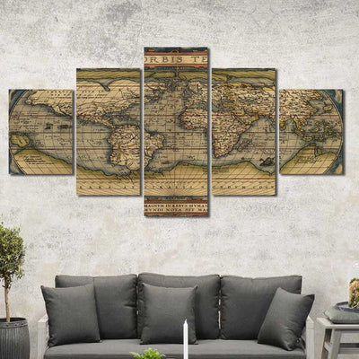 Old World Rustic Map Framed Canvas Home Decor Wall Art Multiple Choices 1 3 4 5 Panels