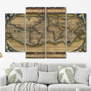 Old World Rustic Map Framed Canvas Home Decor Wall Art Multiple Choices 1 3 4 5 Panels