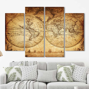 Rustic World Map Framed Canvas Home Decor Wall Art Multiple Choices 1 3 4 5 Panels