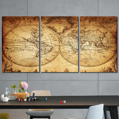 Rustic World Map Framed Canvas Home Decor Wall Art Multiple Choices 1 3 4 5 Panels