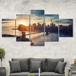 New York City Sunset Bridge Framed Canvas Home Decor Wall Art Multiple Choices 1 3 4 5 Panels