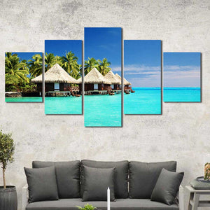 Tiki Huts Paradise Ocean Framed Canvas Home Decor Wall Art Multiple Choices 1 3 4 5 Panels