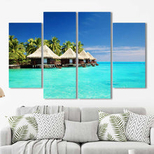Tiki Huts Paradise Ocean Framed Canvas Home Decor Wall Art Multiple Choices 1 3 4 5 Panels