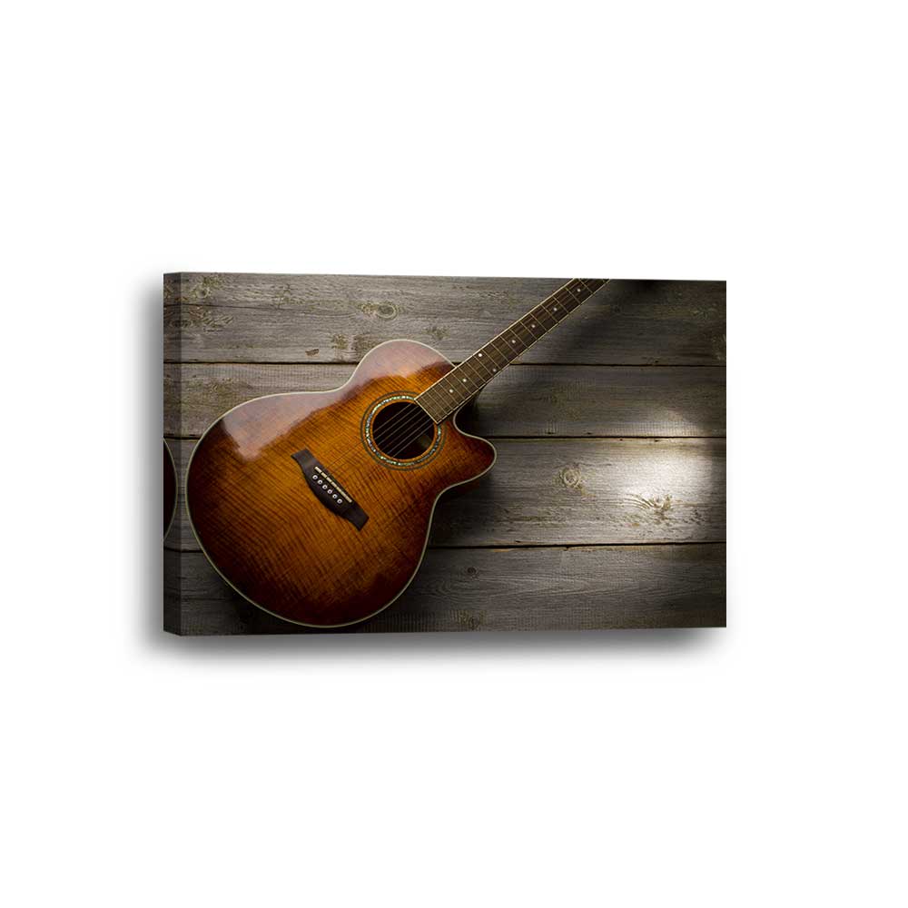 Acoustic Guitar on Barnwood Sytle Framed Canvas Home Decor Wall Art Multiple Choices 1 3 4 5 Panels