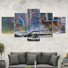Two Buck Birch Trees Hunting Framed Canvas Home Decor Wall Art Multiple Choices 1 3 4 5 Panels