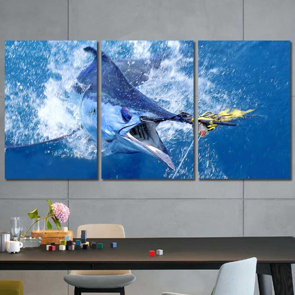 Swordfish Fishing Sail Framed Canvas Home Decor Wall Art Multiple Choices 1 3 4 5 Panels