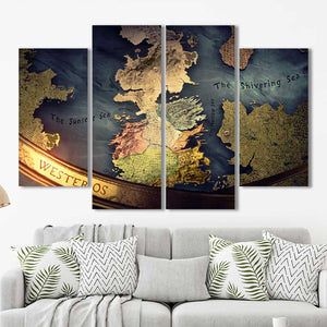 Game of Thrones Westeros Map Framed Canvas Home Decor Wall Art Multiple Choices 1 3 4 5 Panels