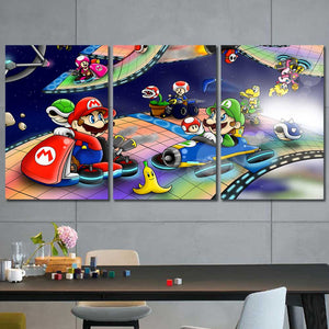 Mario Brothers Mario Kart Framed Canvas Home Decor Wall Art Multiple Choices 1 3 4 5 Panels