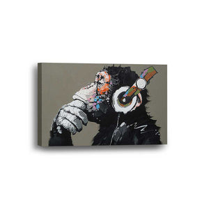 Monkey Headphones Abstract Framed Canvas Home Decor Wall Art Multiple Choices 1 3 4 5 Panels
