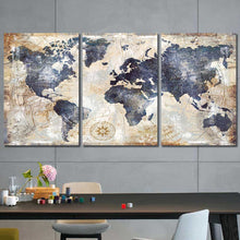 Blue Old World Map Rustic Framed Canvas Home Decor Wall Art Multiple Choices 1 3 4 5 Panels