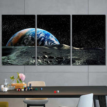 Earth View from Moon Outer Space Framed Canvas Home Decor Wall Art Multiple Choices 1 3 4 5 Panels