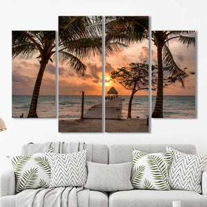 Palm Trees Dock Ocean Paradise Framed Canvas Home Decor Wall Art Multiple Choices 1 3 4 5 Panels