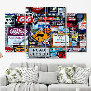 Route 66 Highway Signs Framed Canvas Home Decor Wall Art Multiple Choices 1 3 4 5 Panels
