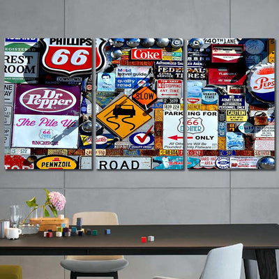 Route 66 Highway Signs Framed Canvas Home Decor Wall Art Multiple Choices 1 3 4 5 Panels