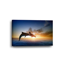 Dolphins Ocean Sunset Framed Canvas Home Decor Wall Art Multiple Choices 1 3 4 5 Panels