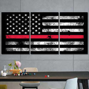 American Flag Firefighter Rugged Framed Canvas Home Decor Wall Art Multiple Choices 1 3 4 5 Panels
