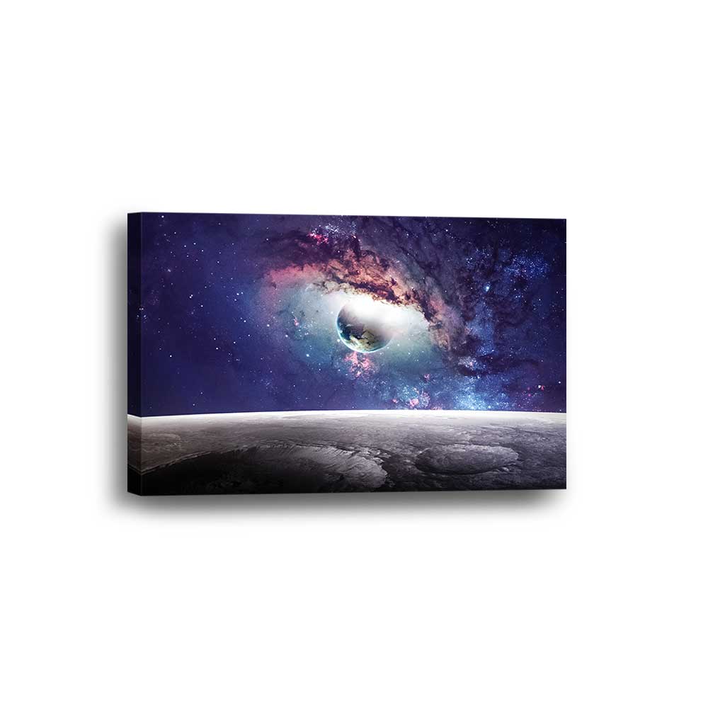 View of Earth from Moon Outer Space Framed Canvas Home Decor Wall Art Multiple Choices 1 3 4 5 Panels