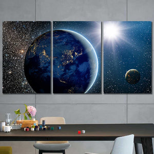 Outer Space Stars Earth Sun Framed Canvas Home Decor Wall Art Multiple Choices 1 3 4 5 Panels