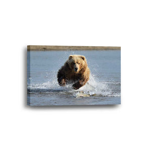 Brown Bear Charging River Framed Canvas Home Decor Wall Art Multiple Choices of Panels