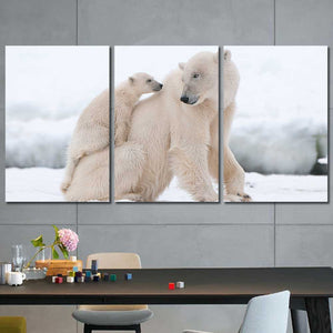 Polar Bear and Cub Framed Canvas Home Decor Wall Art Multiple Choices 1 3 4 5 Panels