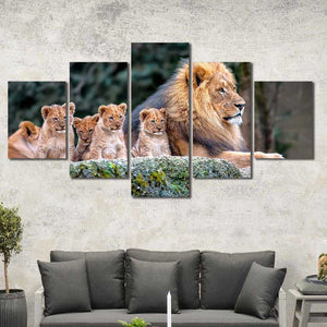 Lion Cubs Family Framed Canvas Home Decor Wall Art Multiple Choices 1 3 4 5 Panels