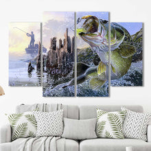 Bass Fishing Fish Pier Framed Canvas Home Decor Wall Art Multiple Choices 1 3 4 5 Panels