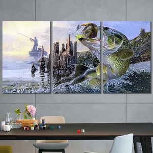 Bass Fishing Fish Pier Framed Canvas Home Decor Wall Art Multiple Choices 1 3 4 5 Panels