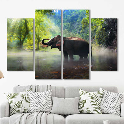 Elephant Playing in Water Framed Canvas Home Decor Wall Art Multiple Choices 1 3 4 5 Panels