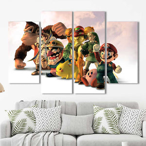 Nintendo Characters Mario Zelda Kong Framed Canvas Home Decor Wall Art Multiple Choices 1 3 4 5 Panels