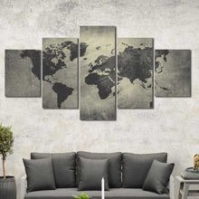 Gray World Map Office Framed Canvas Home Decor Wall Art Multiple Choices 1 3 4 5 Panels