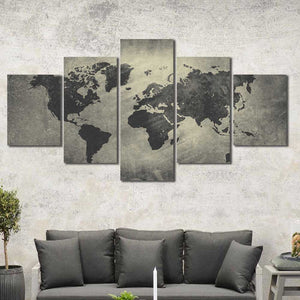 Gray World Map Office Framed Canvas Home Decor Wall Art Multiple Choices 1 3 4 5 Panels