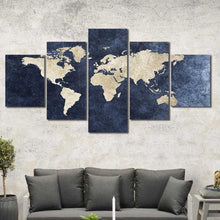 Blue World Map Framed Canvas Home Decor Wall Art Multiple Choices 1 3 4 5 Panels