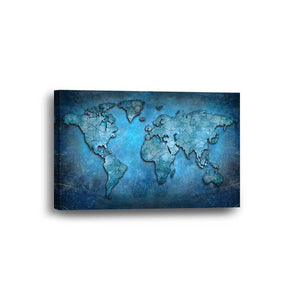 Blue World Map Office Framed Canvas Home Decor Wall Art Multiple Choices 1 3 4 5 Panels