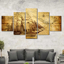 Rustic Nautical Map Framed Canvas Home Decor Wall Art Multiple Choices 1 3 4 5 Panels